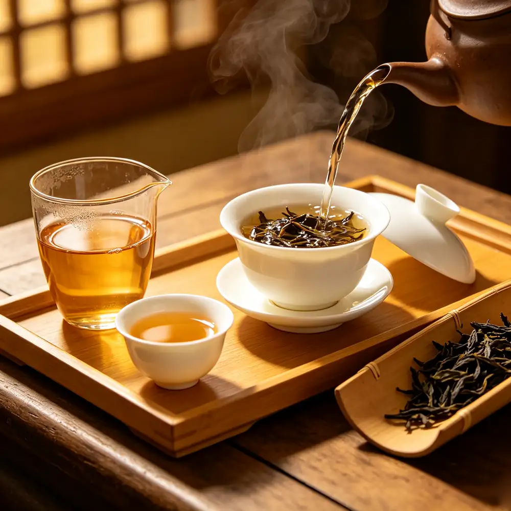 How to Brew Dancong Tea Gongfu Style with a porcelain gaiwan and traditional tea set